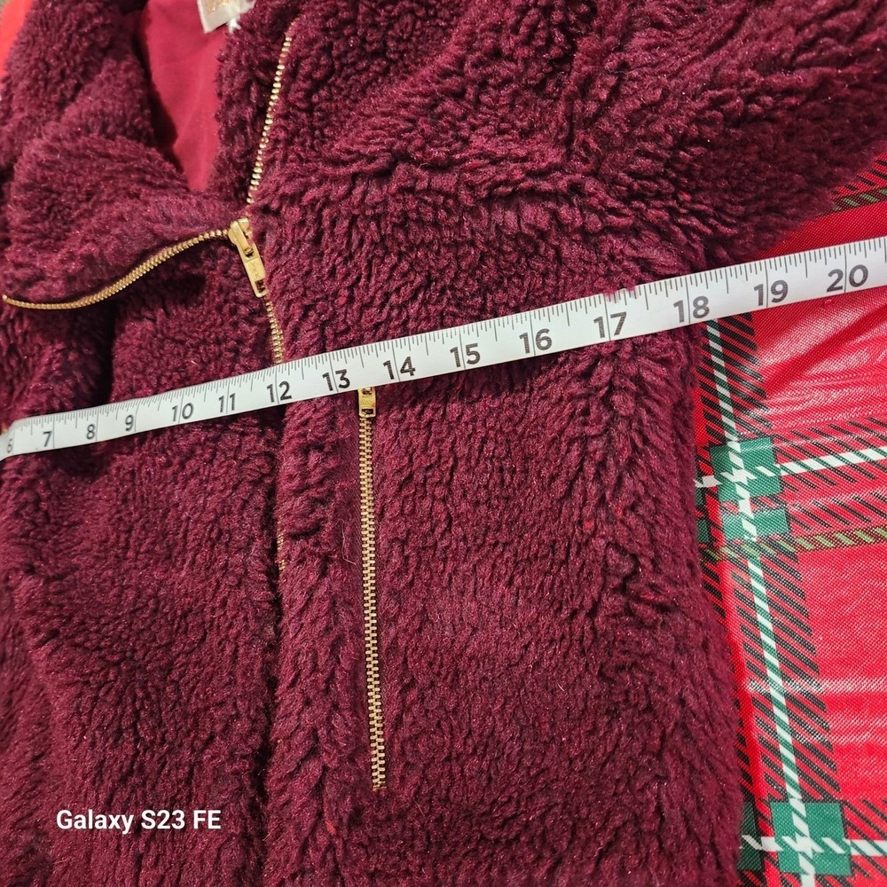 Beach Riot Burgundy Sherpa Moto Jacket Fleece Teddy Zip Up Womens XS Lined - Picture 7 of 12